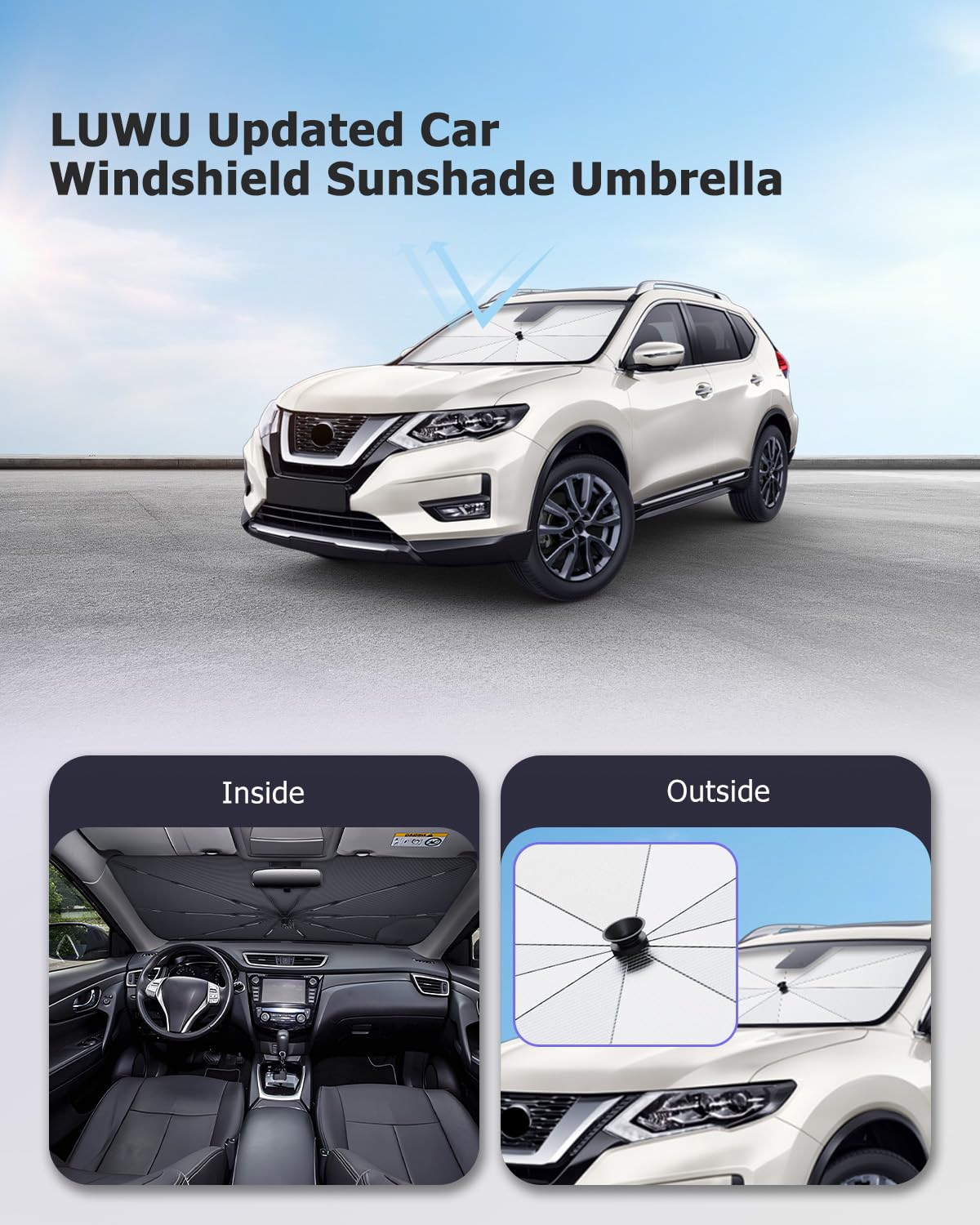 LUWU [Ulepszona wersja] osłona przeciwsłoneczna na przednią szybę samochodu, kompatybilna z Nissan X-Trail T33 2022-2026, składany parasol przeciwsłoneczny na przednią szybę, termoizolacyjna ochrona