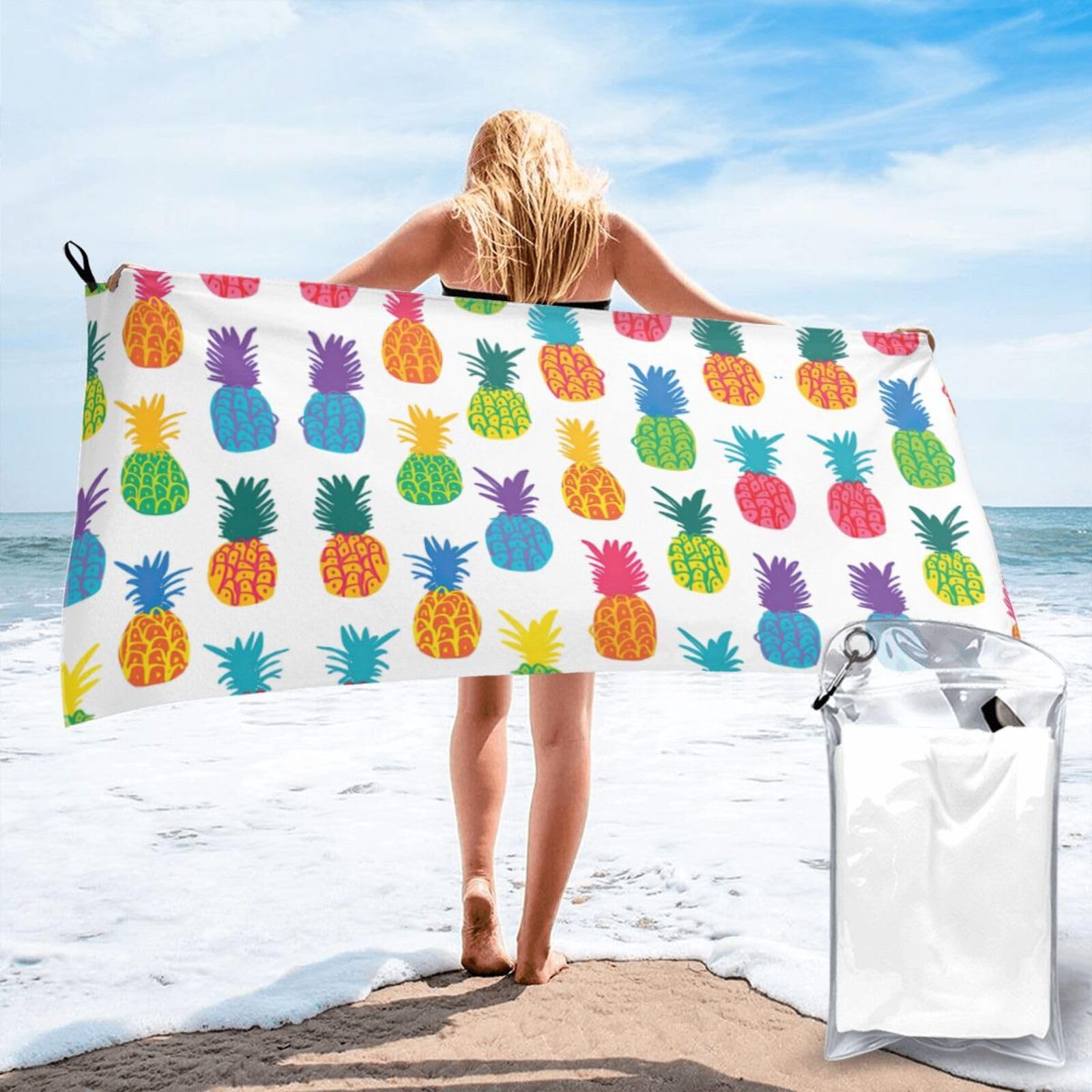 WYCZHY Rainbow Pineapple Print Beach Towel Soft Quick Dry For Spa Pool Gym Vacation Travelers Women Men Adults Sauna Gift