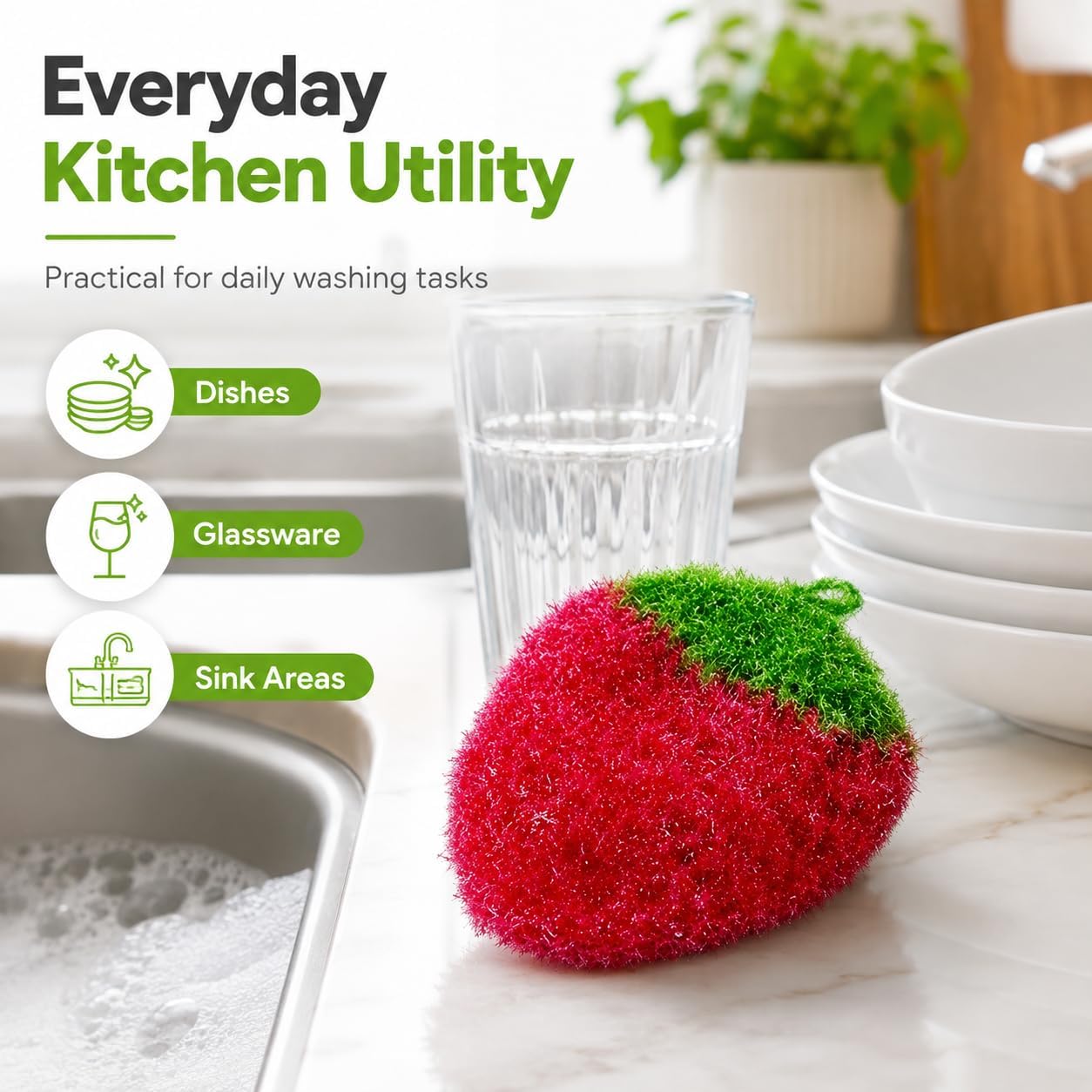 Strawberry-Shaped Kitchen Scouring Sponge for Dishes and Cookware image 3