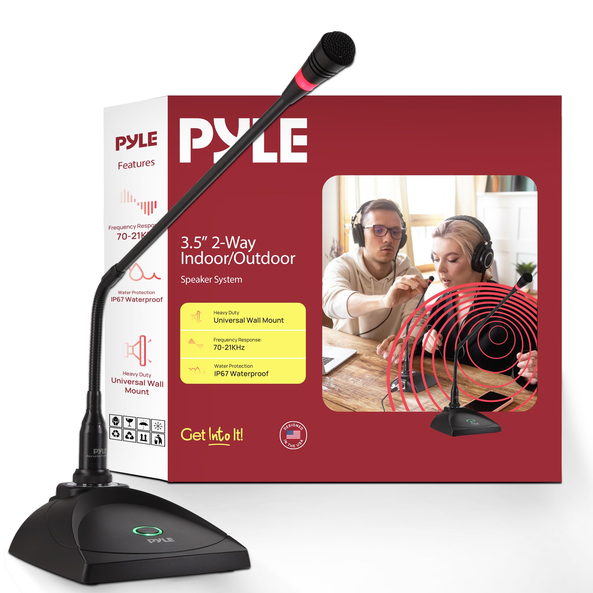 Desktop Gooseneck Wired Microphone System - Table Mounted Corded Voice Condenser Mic with Pop Filter - XLR to 1/4'' Sound Cord - for Karaoke, Conference, Studio Audio Recording - Pyle Pro PDMIKC5