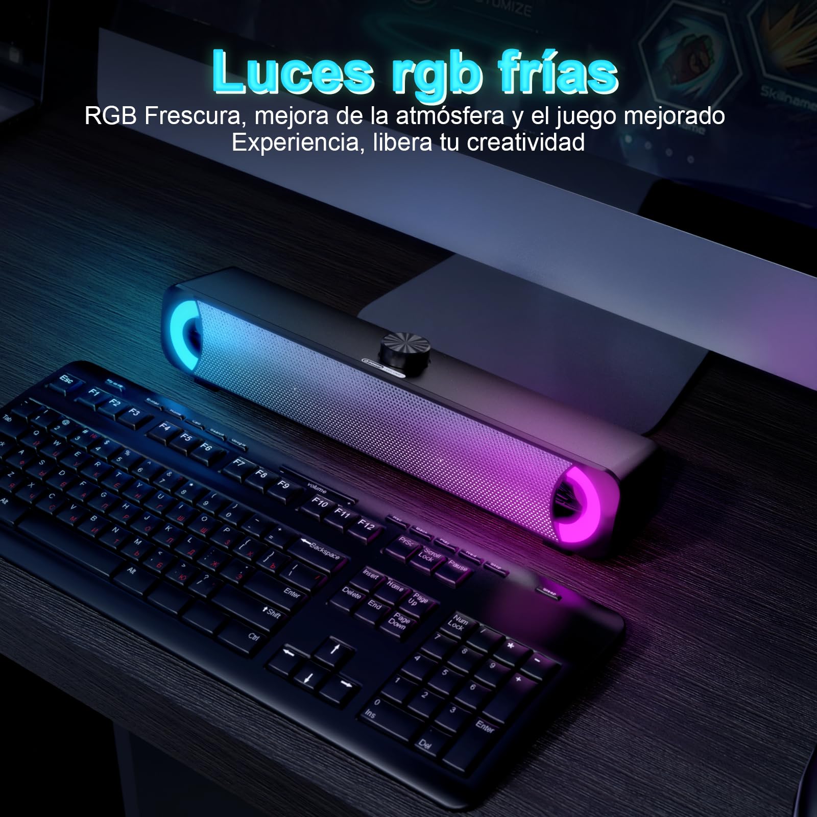 SoundBar, Altavoz de Computadora Con Cable USB, Multimedia Con Control de Volumen de Luz LED RGB, Barra de Sonido Para PC Windows, Escritorio, Ordenadores Portátiles