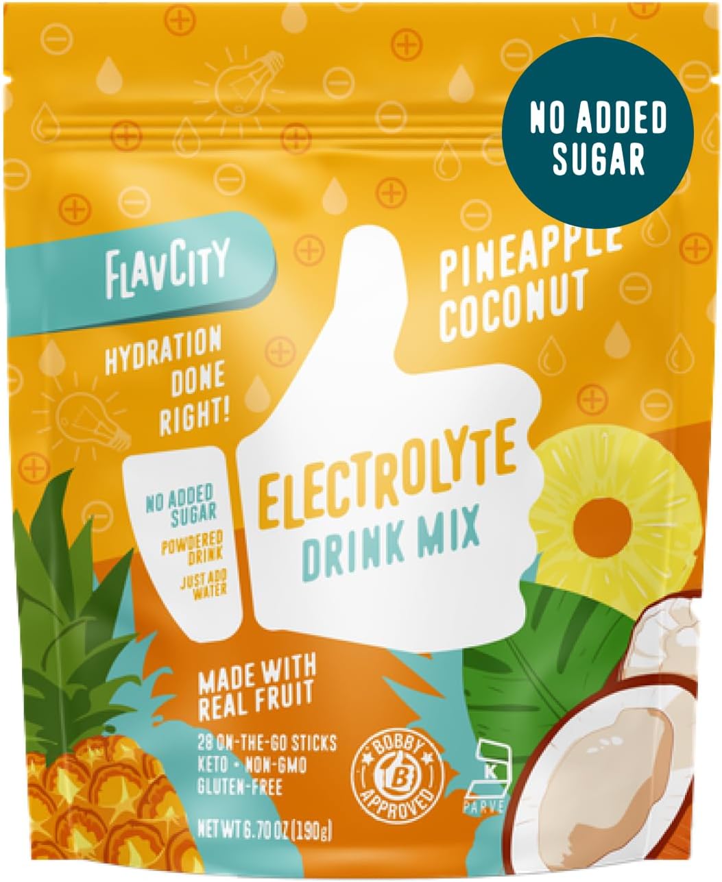 FlavCity Pineapple Coconut Electrolytes Powder Packets - 28 Hydration Packets - No Added Sugar - Hydration Powder with Real Fruit & Unrefined Sea Salt - Keto & Gluten-Free (28 Stick Packs)