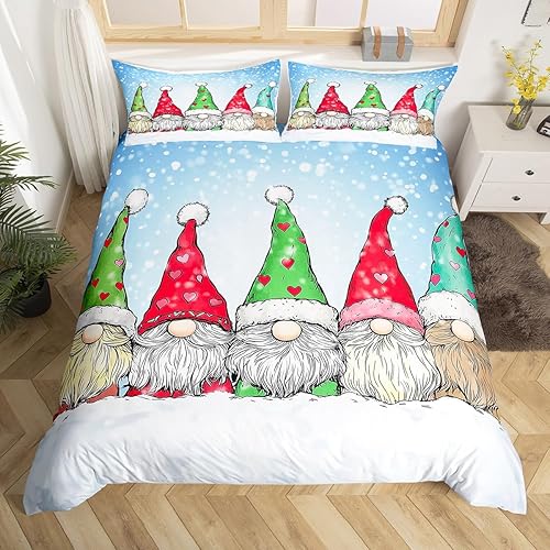Miniatura 24 de Juego de funda de edredón de gnomos de Papá Noel escandinavos de Navidad, funda de edredón de Papá Noel para niños y niñas, funda de edredón de