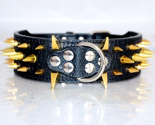 Miniatura 9 de Sharp - Collar de perro con tachuelas y tachuelas de 2 pulgadas de ancho, elegantes collares de cuero para perros medianos y grandes, Pitbull