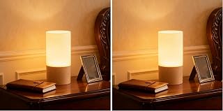 LONRISWAY LEDの木製の電気スタンド、寝室のベッドサイドのナイトライト、調光可能なLed照明、創造的な家の装飾のテーブルランプ、ユニークな新築祝いのギフト ホワイト (× 2)