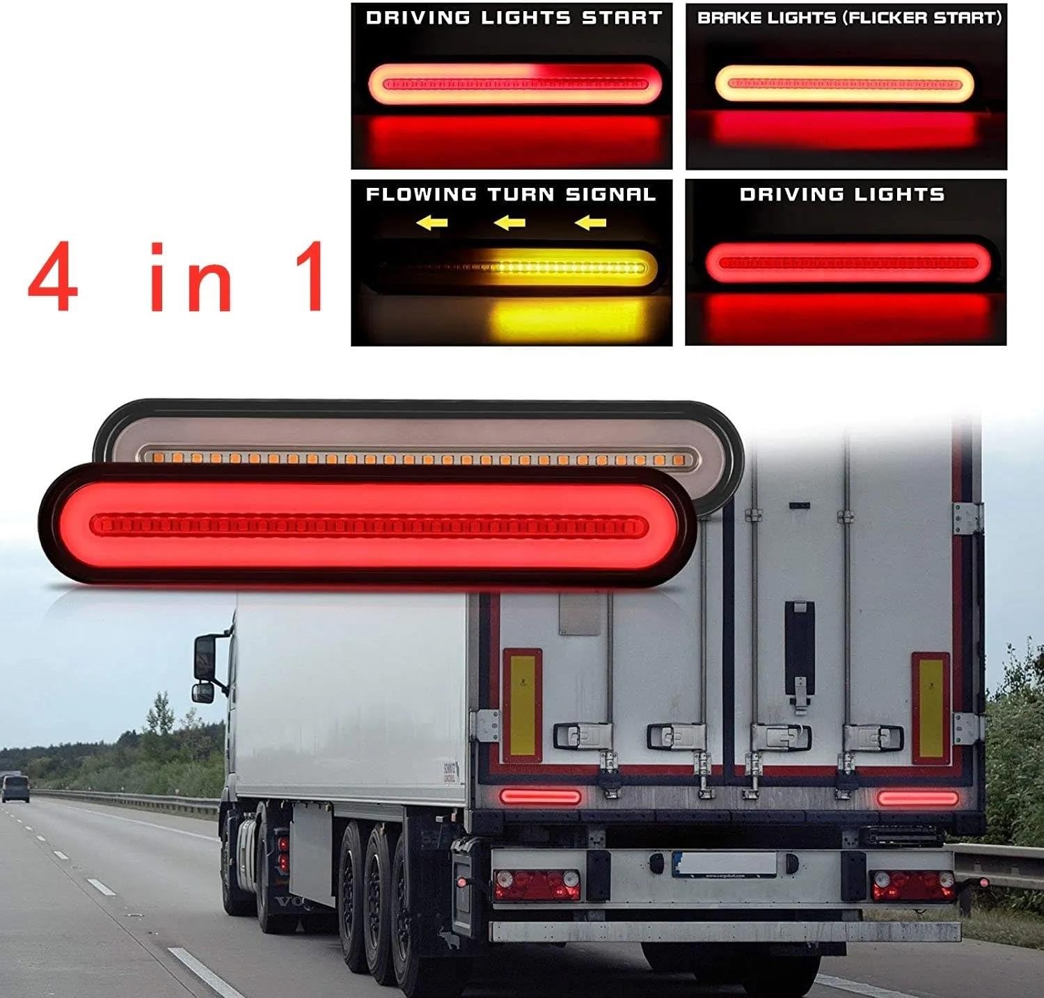 Piloto Trasero Faros Traseros Luz LED 4 En 1 para Remolque Camión Luz LED Resistente Al Agua Luz Trasera LED Roja Y Amarilla para RV Accesorios Luz De Señal Fluida 3D 100LED(3 in 1,2 Piezas)