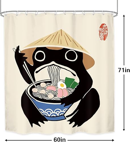 Miniatura 5 de LGhtyro Juego de cortina de ducha con diseño de rana divertida, 60 pulgadas de ancho x 71 pulgadas de alto, estilo retro, lindo, asiático,