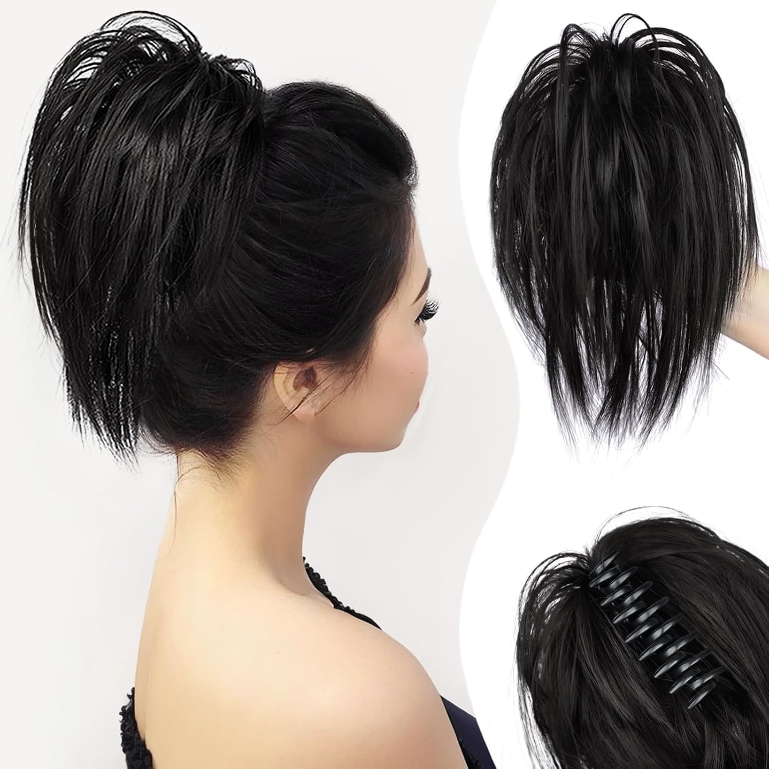 Claw Clip Short Ponytail Hair Extensions 12inch Bendable Metals Messy Bun Hair piece Wavy Fake Hairpieces Straight Short Hair Extension for Women-image-0