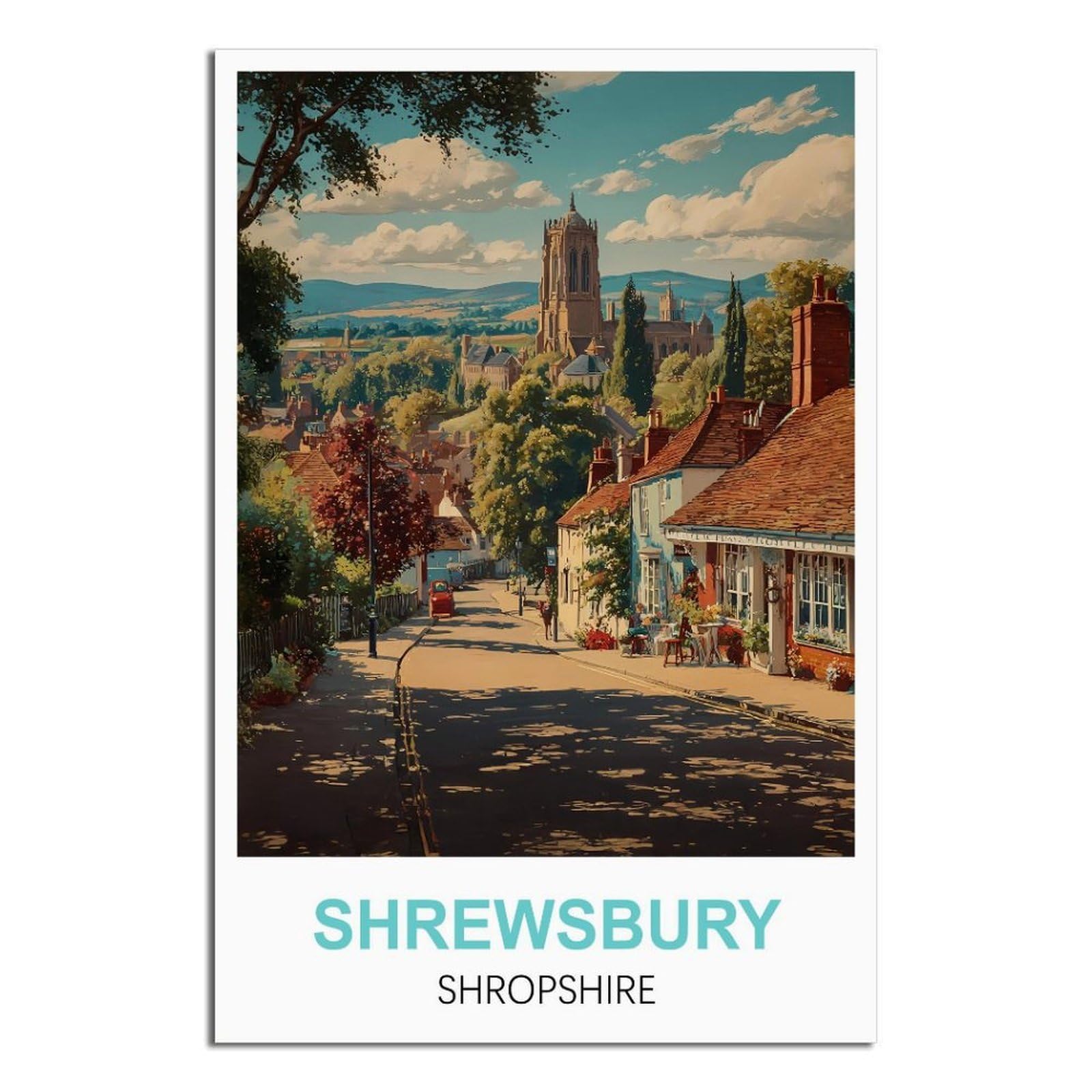SLJGINEU Shrewsbury Shropshire Vintage Travel Posters 08x12inch(20x30cm) Canvas Wall Art Print Modern Painting Poster for Living Room Decor