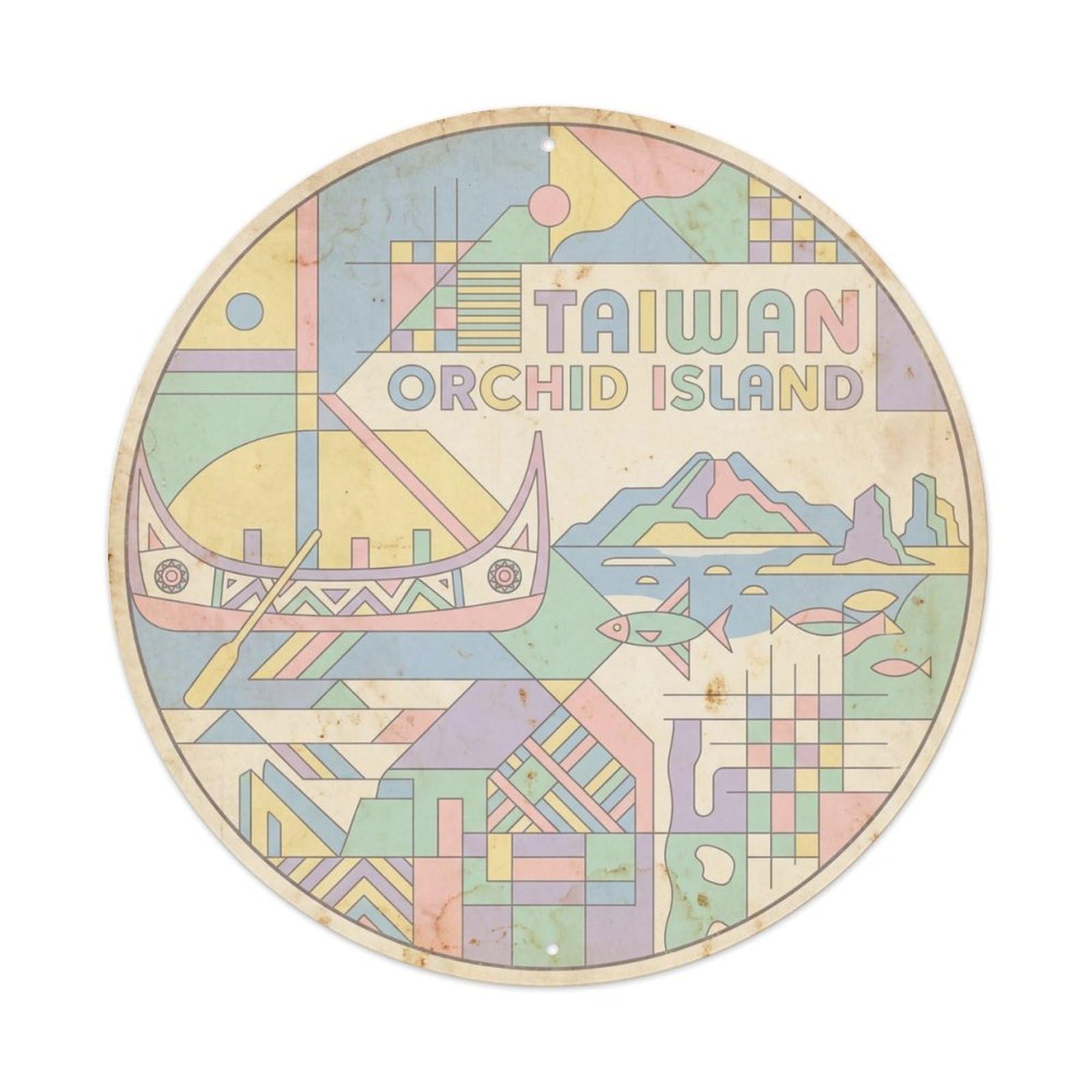 Orchid Island Taiwan Harbor Retro Geometry Metal Tin Sign