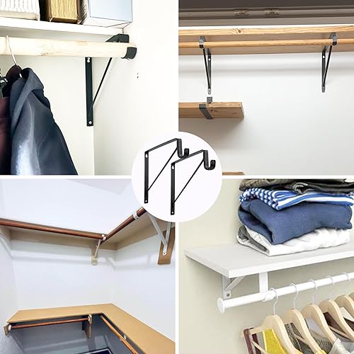 Vista 7 de Paquete de 4 soportes para barra de armario, estante resistente para armario y soportes de barra, soportes negros para barra de armario de 1-3/8