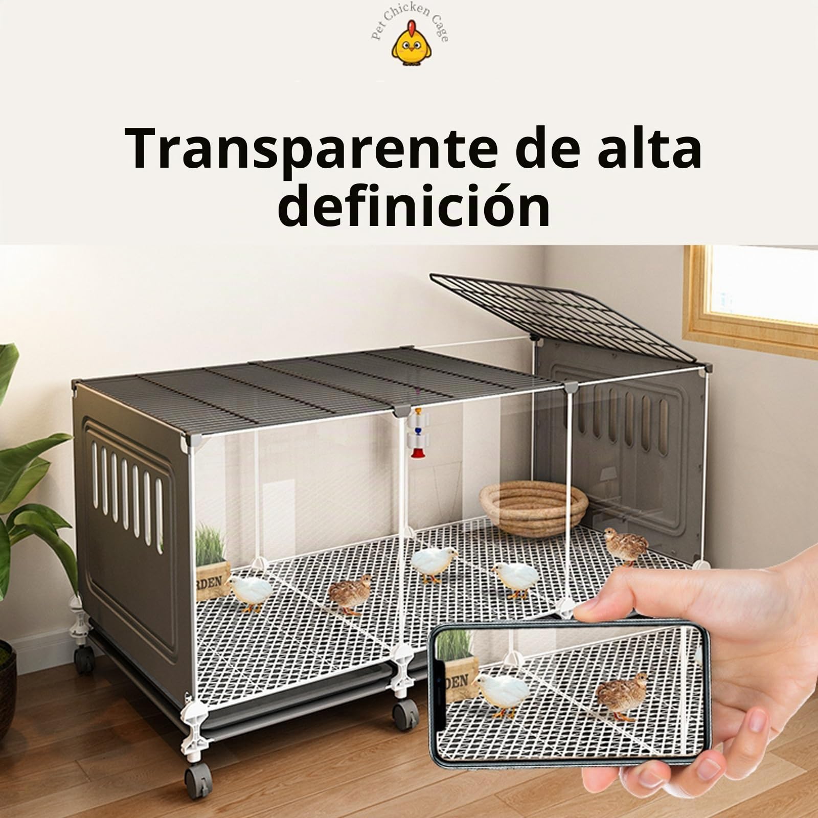 Jaula para Pollos Transparente con Bandeja Deslizante y Ruedas | Jaula para Codornices, Jaula Portátil para Conejos Rutin Chicken Coops con Almohadillas(Black,107*37*45cm)