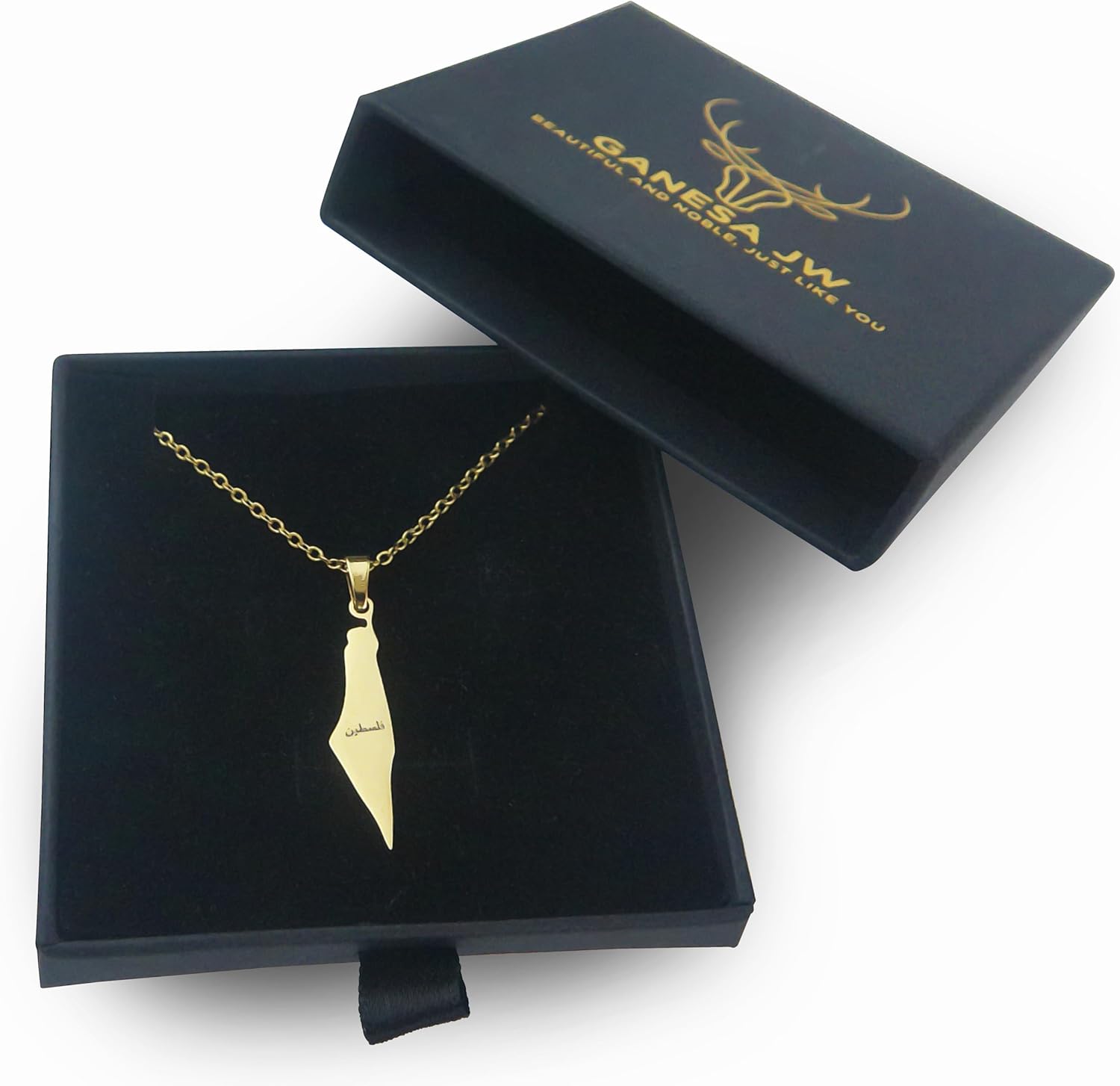 Palestine Necklace Palestine Map Pendant Necklace Stainless Steel Palestine Letter Map Necklace for Women Men Arabic National Jewelry - Gift Box - Image 4