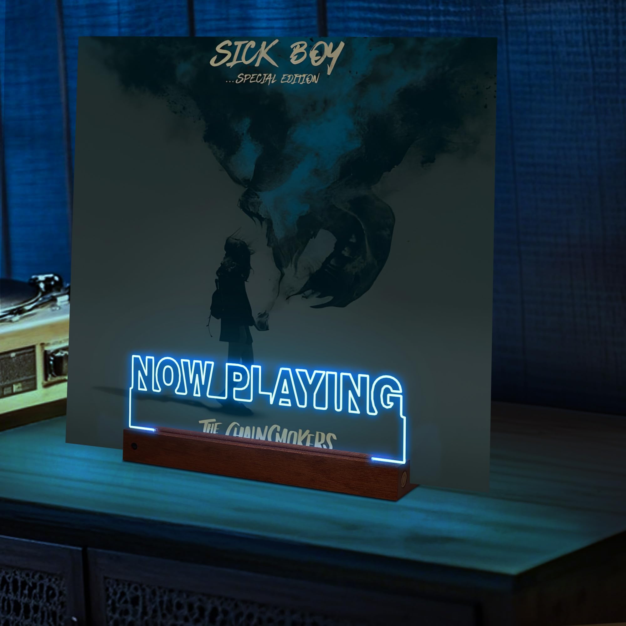 CoolGift Mart Now Playing Vinyl-Schallplattenständer, Light up Record Holder, hölzerne Acryl-Display mit 16 Farbe Lichter für Alben, Raumdekoration, Geschenk für Vinyl-Liebhaber