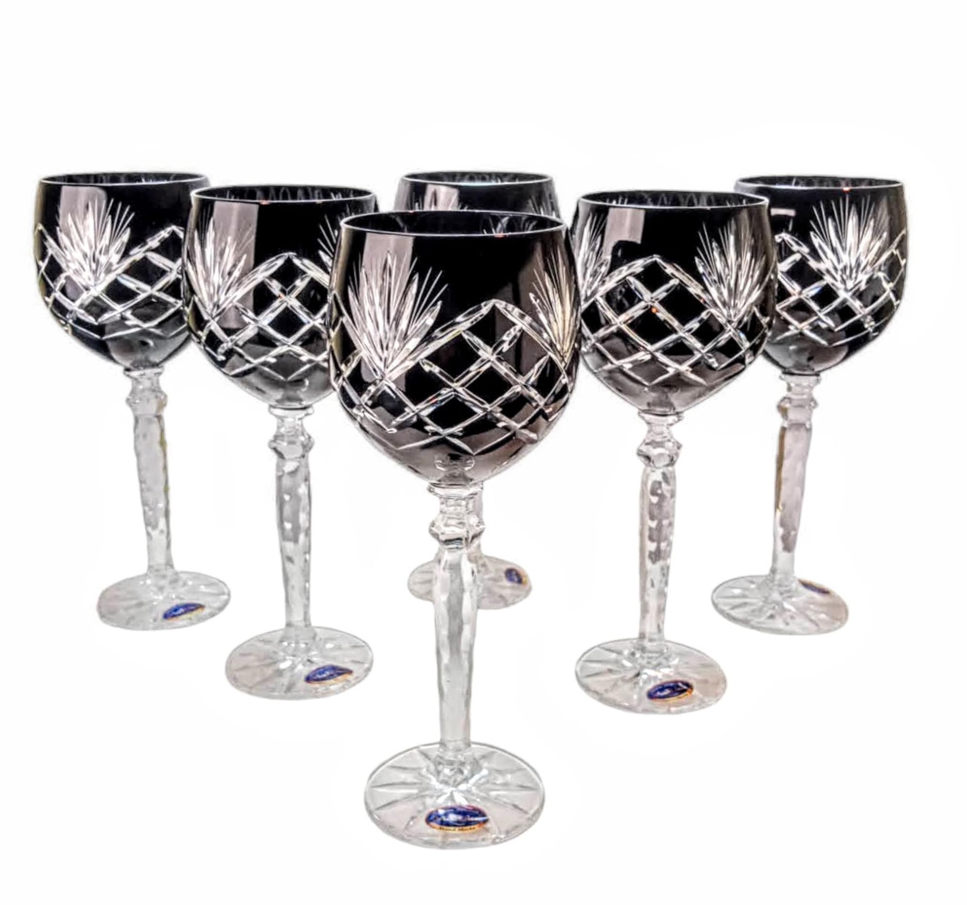 MaRika Kristall Weingläser Set – 280 ml, schwarz, handgefertigt – 6er Set Weingläser, perfekt für Rotwein und Weißwein, Geschenkidee