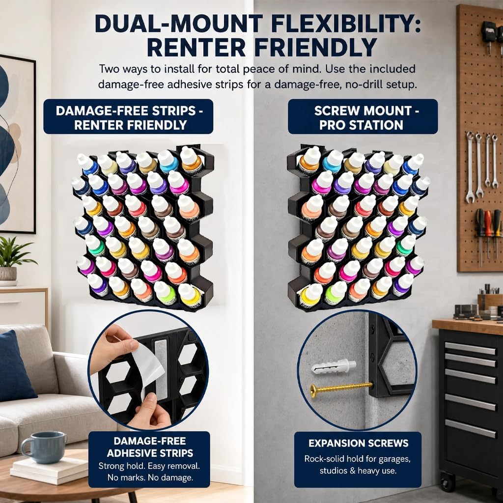 2-Pack Wall Mount Paint Rack,Paint Bottle Organizer,26mm Honeycomb Dropper Paint Organizer for Vallejo,Army Painter 17/18mL Bottles,for Miniature,for Warhammer,Model Painting