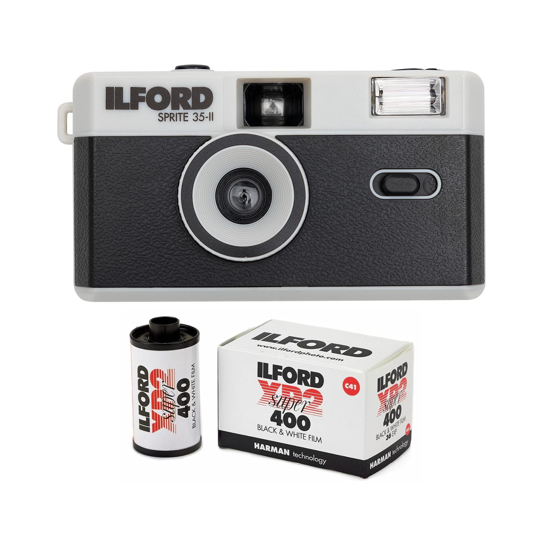 Ilford Sprite 35-II Reusable/Reloadable 35mm Analog Film Camera (Black & Silver) Bundle with XP2 B&W