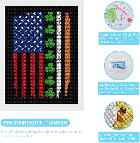Miniatura 3 de Irish American Flag Shamrock St. Patrick's Day DIY 5D Diamond Art Painting Kits Crystal Full Drill Cross Stitch Pictures Arts Craft for Wall