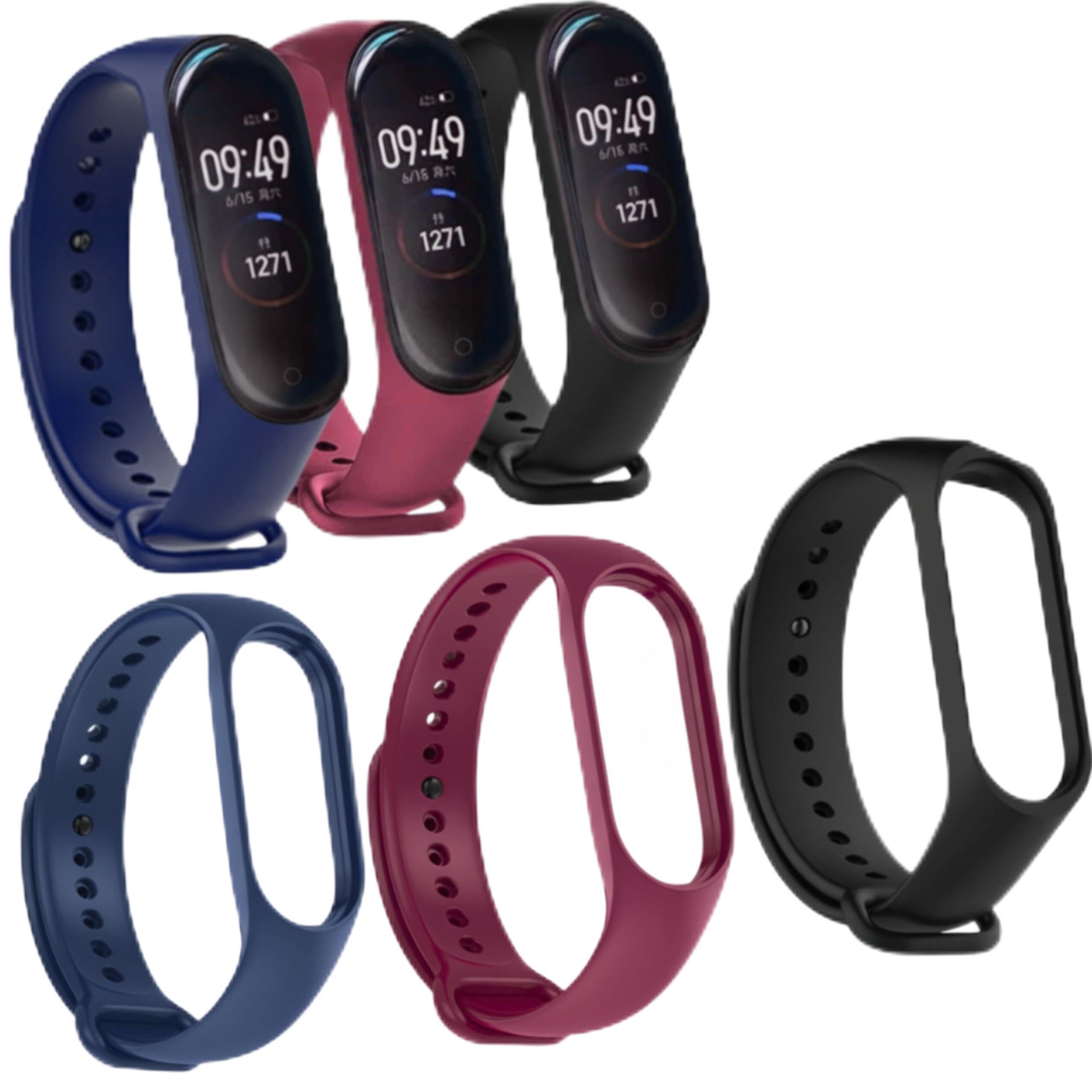 Kit 3 Pulseiras Copativel MI Band 3 e 4 Cores Preto Azul e Vinho Marsala Silicone