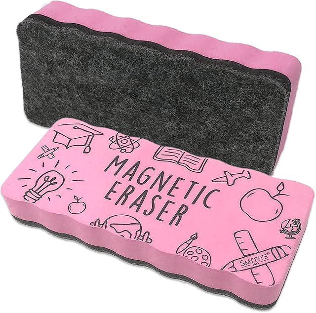 Smiths® Large Magnetic Whiteboard Eraser | Extra-Strong Neodymium Magnet | Perfect for Home, Office & Classrooms | Size: 14.4 x 6.1 x 2.2 cm | Colour: Pink