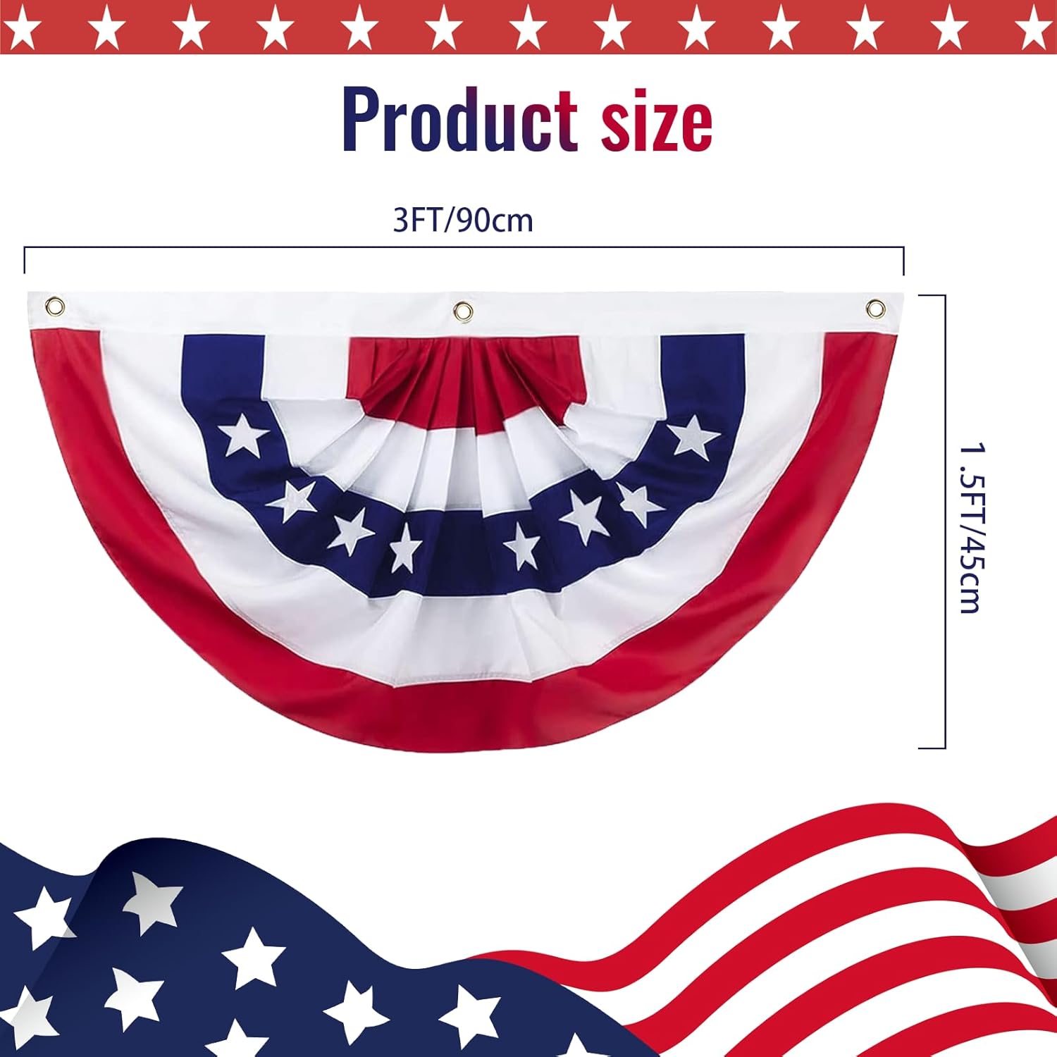 American Bunting Flags Outdoor - 1.5x3 Ft USA Patriotic Pleated Half Fan Banner Flag for Outside 4th of July Porch Decorations 6 pack