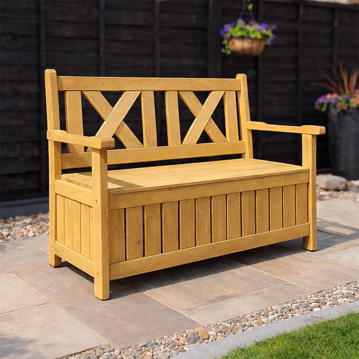 AIRWAVE Darcy Outdoor Storage Bench 110L | Weather Resistant Garden Storage Box | Treated Fir Wood | Wooden Showerproof Seat | Ideal for Storing Toys, Cushions, Tools