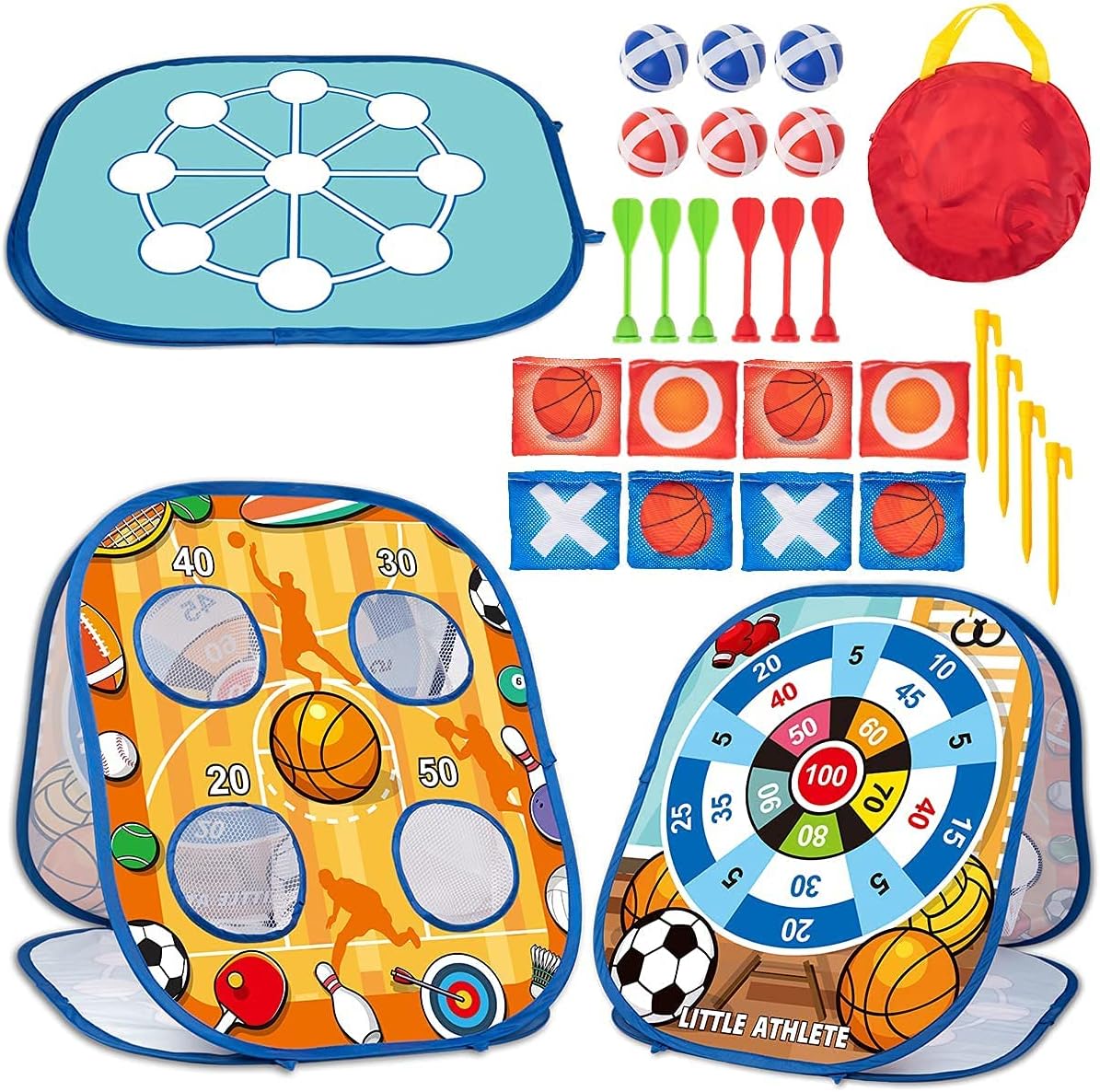 Bean Bag Toss Game Set for Kid 3 in 1 by AM ANNA,Funny Outdoor Toys for Toddlers,for Kids Ages 3+ Year Old,Balls Lawn Darts Sets,Collapsible Games for Outside, Indoor, Backyard, Party (football)