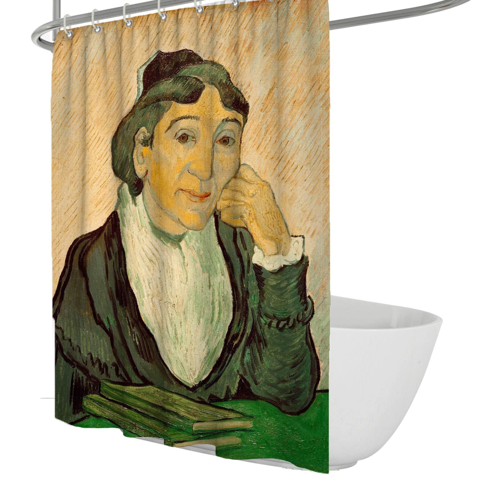 Célèbre Peinture Style Rétro Beige Femme Portrait Rideaux de Douche Ensemble Tissu Décoratif Imperméable Rustique Rideau pour Ferme Salle de Bain Décor 200x240cm