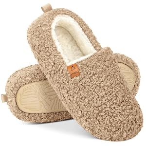 ATHMILE Fuzzy Slippers for Women House Slippers Memory Foam Curly Loafer with Polar Fleece Lining Indoor Outdoor Grey