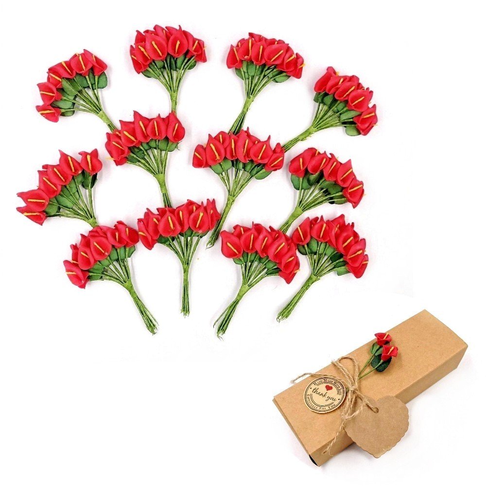 Jzk Red 144X Foam Calla Lily Small Artificial Flowers For Crafts Favour Box Gift Box Card Making Embellishment Decoration Diy For Wedding Birthday Party