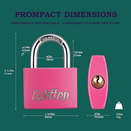 Miniatura 2 de Paquete de 2 candados de aluminio con llave, cerradura de almohadilla con 1-916 pulgadas (1.575 in) de ancho, cerradura de llave para casillero de