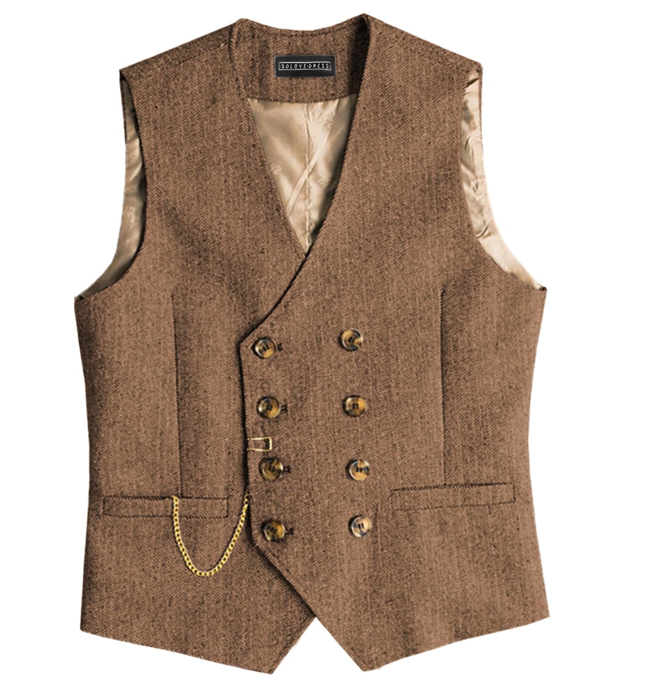 Solovedress Mens Classic Vintage Suit Waistcoat Double Breasted Suit Vest for Wedding and Party(Brown,XS)