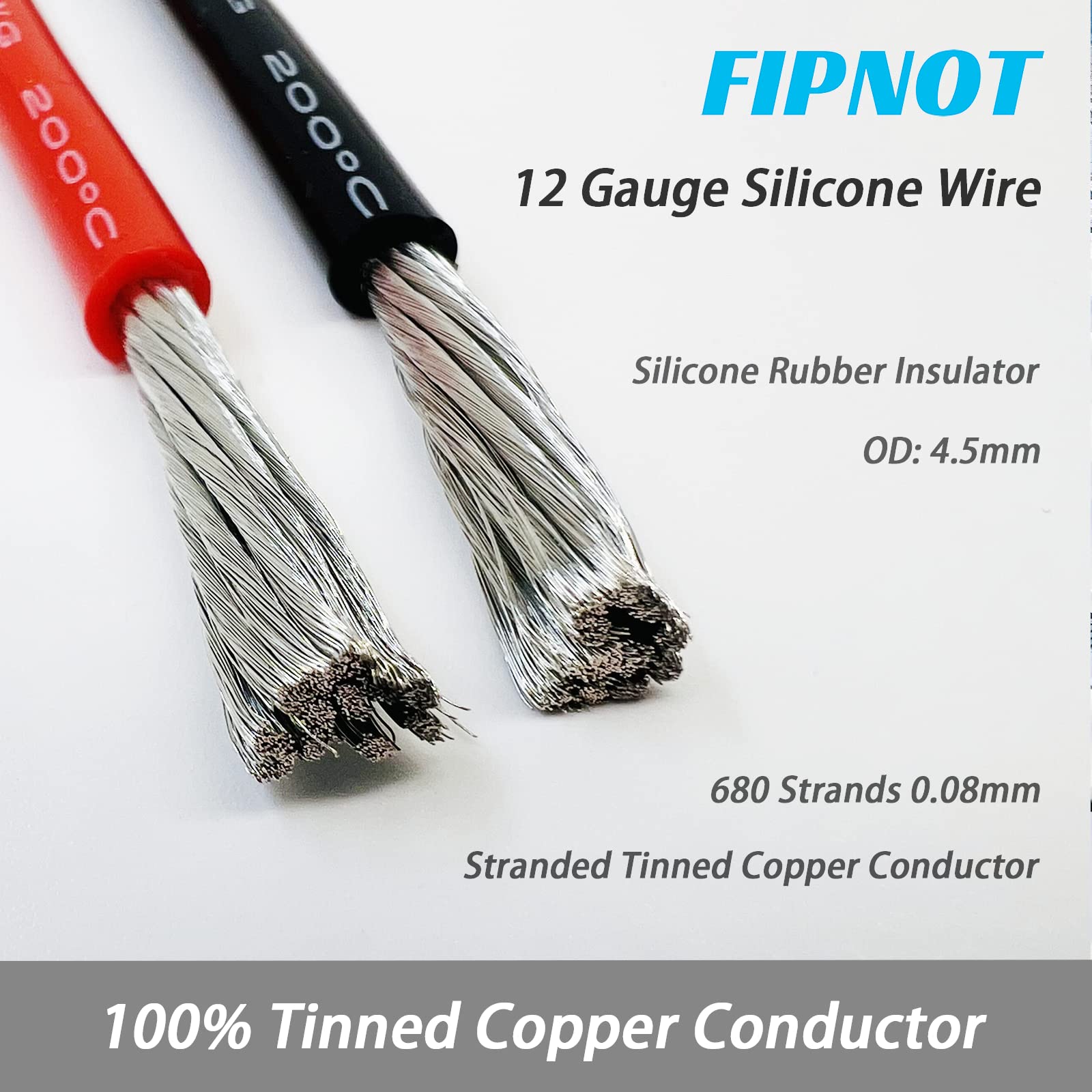 Fil, silicone 12 AWG, bobine noire de 15,2 m, extra flexible, 600 V calibre 12, automobile, batterie, solaire, marine