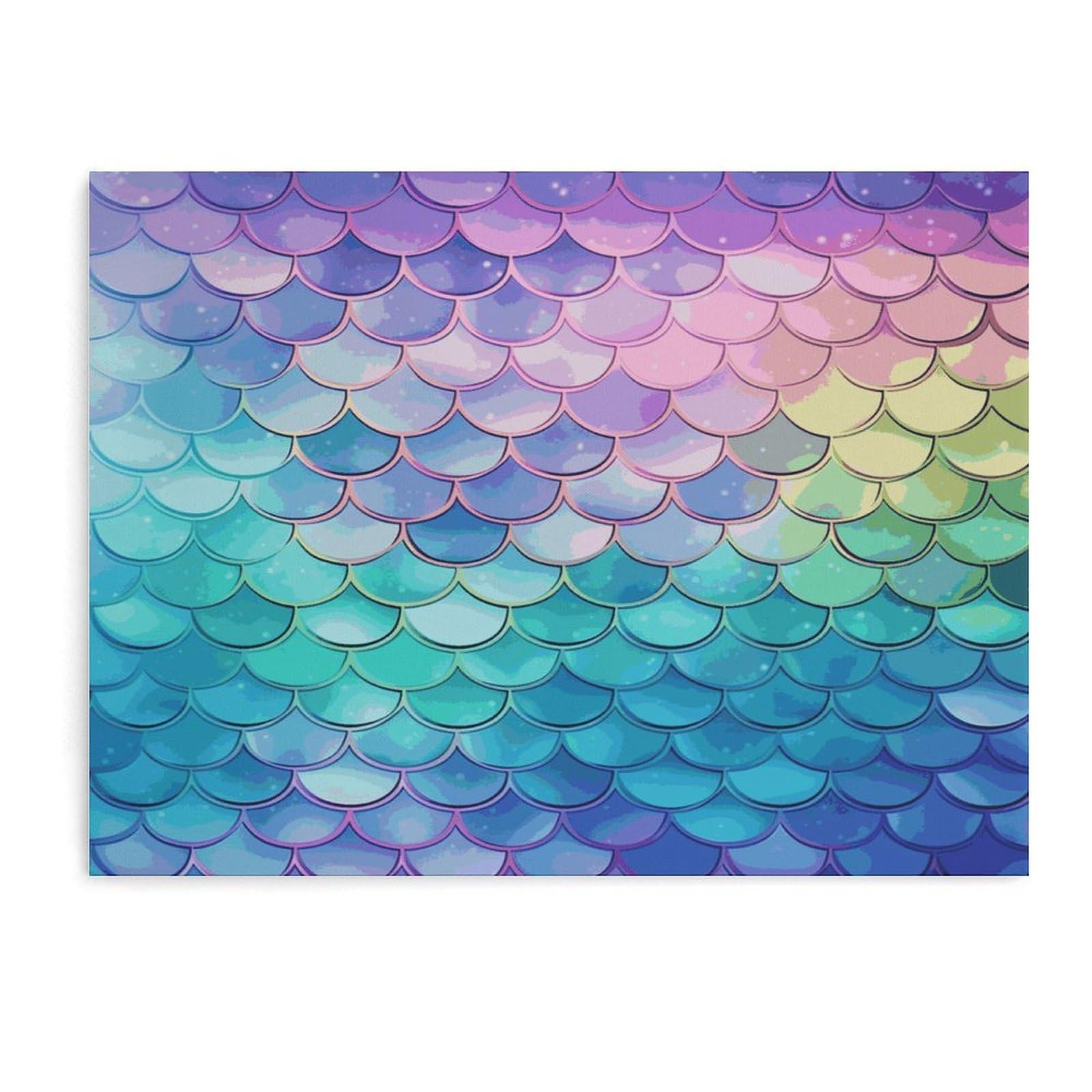 Fodpand Unframe-Style Dreamy Gradient Mermaid Scales Bathroom Wall Art Canvas Prints, Artwork For Walls For Living Room Hallway Stair Office Wall Decor, Pictures Home Decor 15.7X11.8 Inch