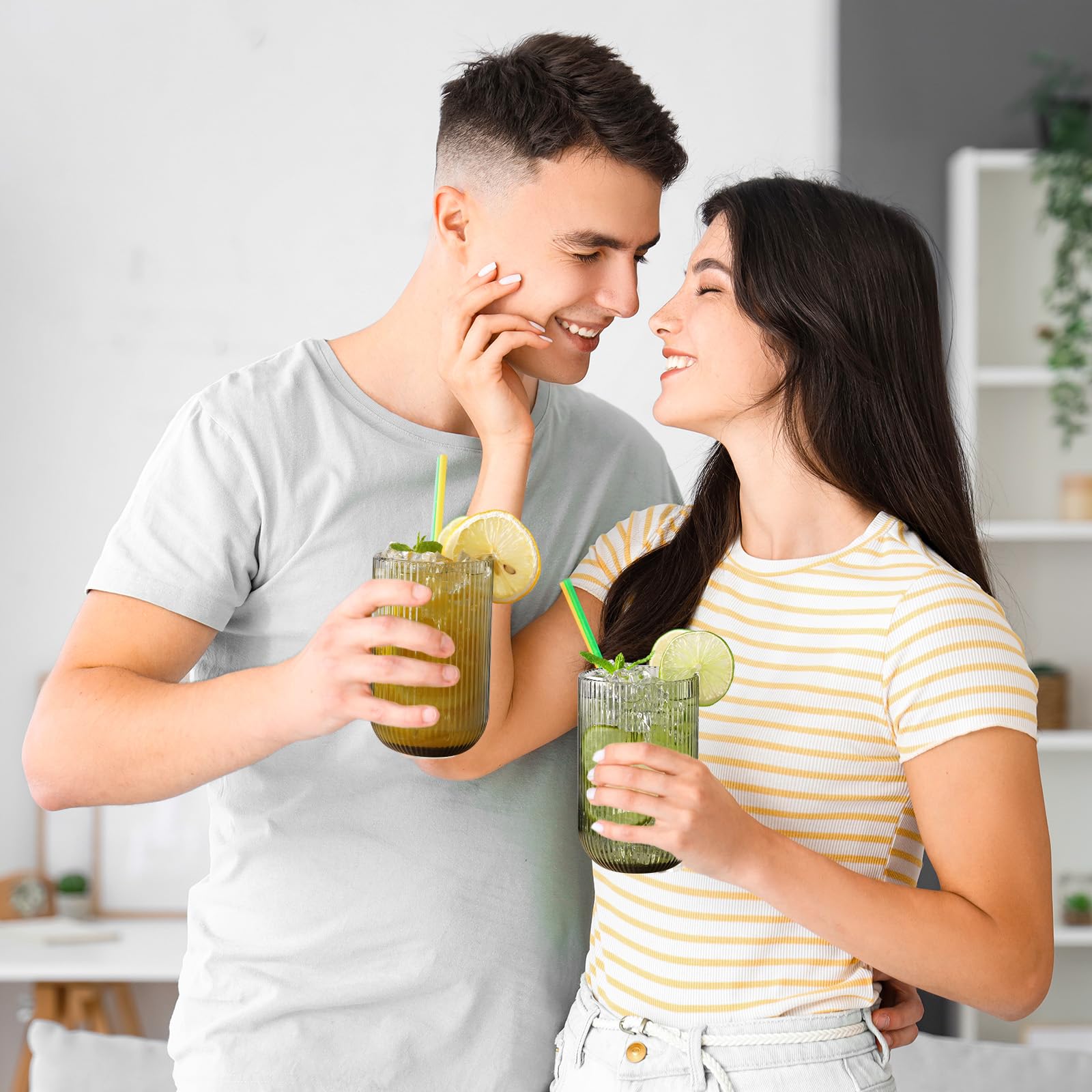 TKNO Gerippte Highball-Gläser, hoch, für Wasser, Gin, Saft, Cocktail, Trinkgläser, Origami-Stil, geriffelt, ideal für Zuhause, Restaurant, Veranstaltungen und Partys, 6 Stück