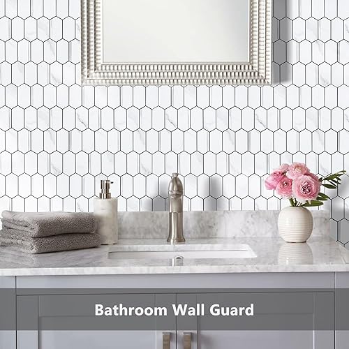 Vista 34 de Vamos Tile Azulejos hexagonales largos para despegar y pegar, 10 hojas para pegar en la pared del muro para la cocina y el baño, Calacatta dorado
