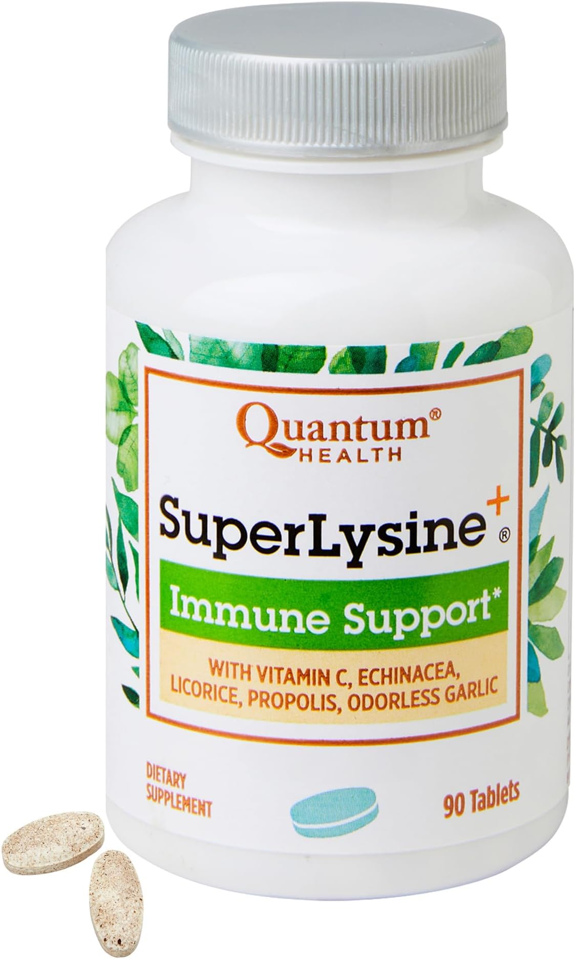 Health Super Lysine+ / Advanced Formula Lysine+ Immune Support with Vitamin C, Echinacea, Licorice, Propolis, Odorless Garlic (90 Tablets)