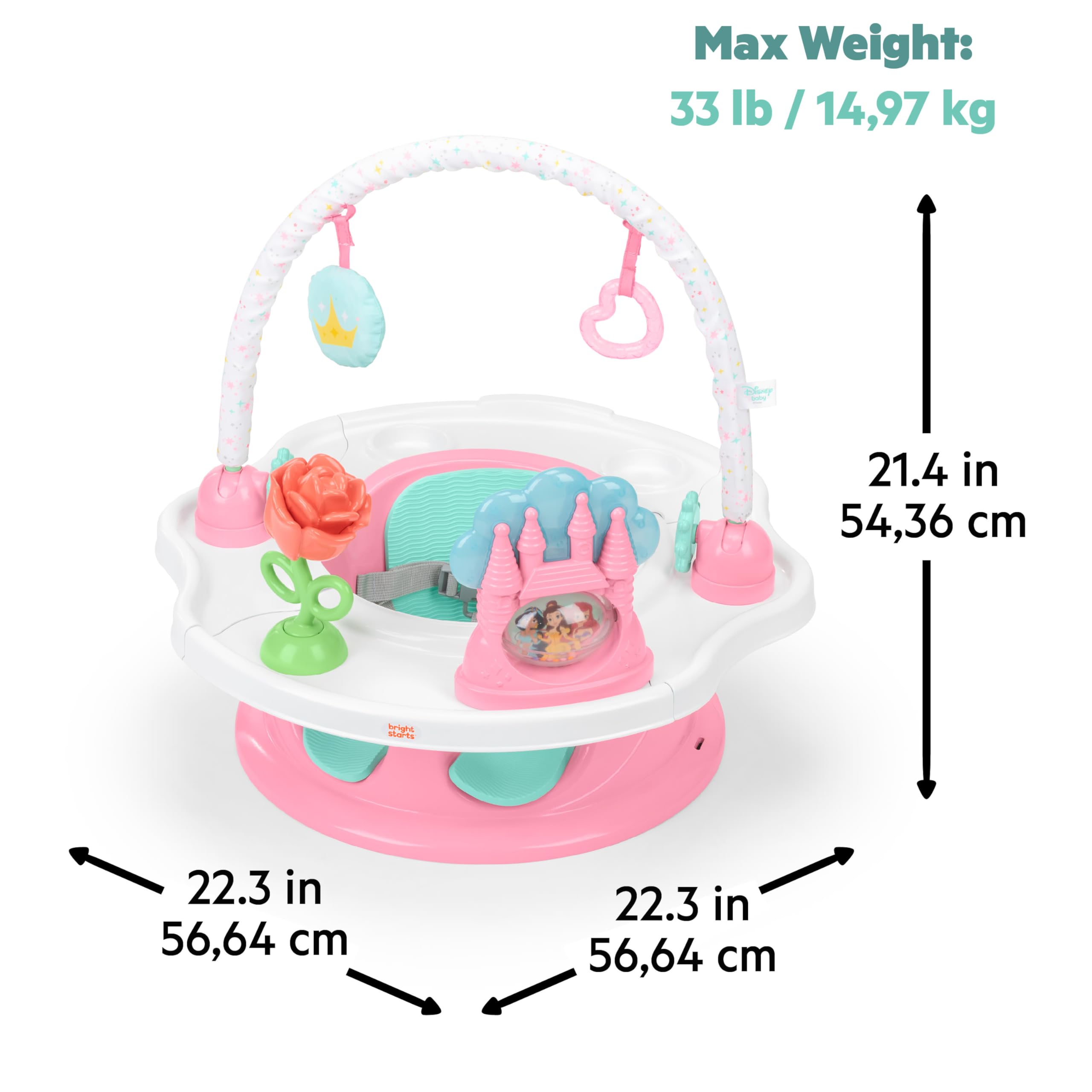 Bright Starts, SuperSeat Disney Princess, zabawne siedzenie dla dziewczynek, do nauki siedzenia, zabawy i jedzenia, 4 miesiące-4 lata, różowe