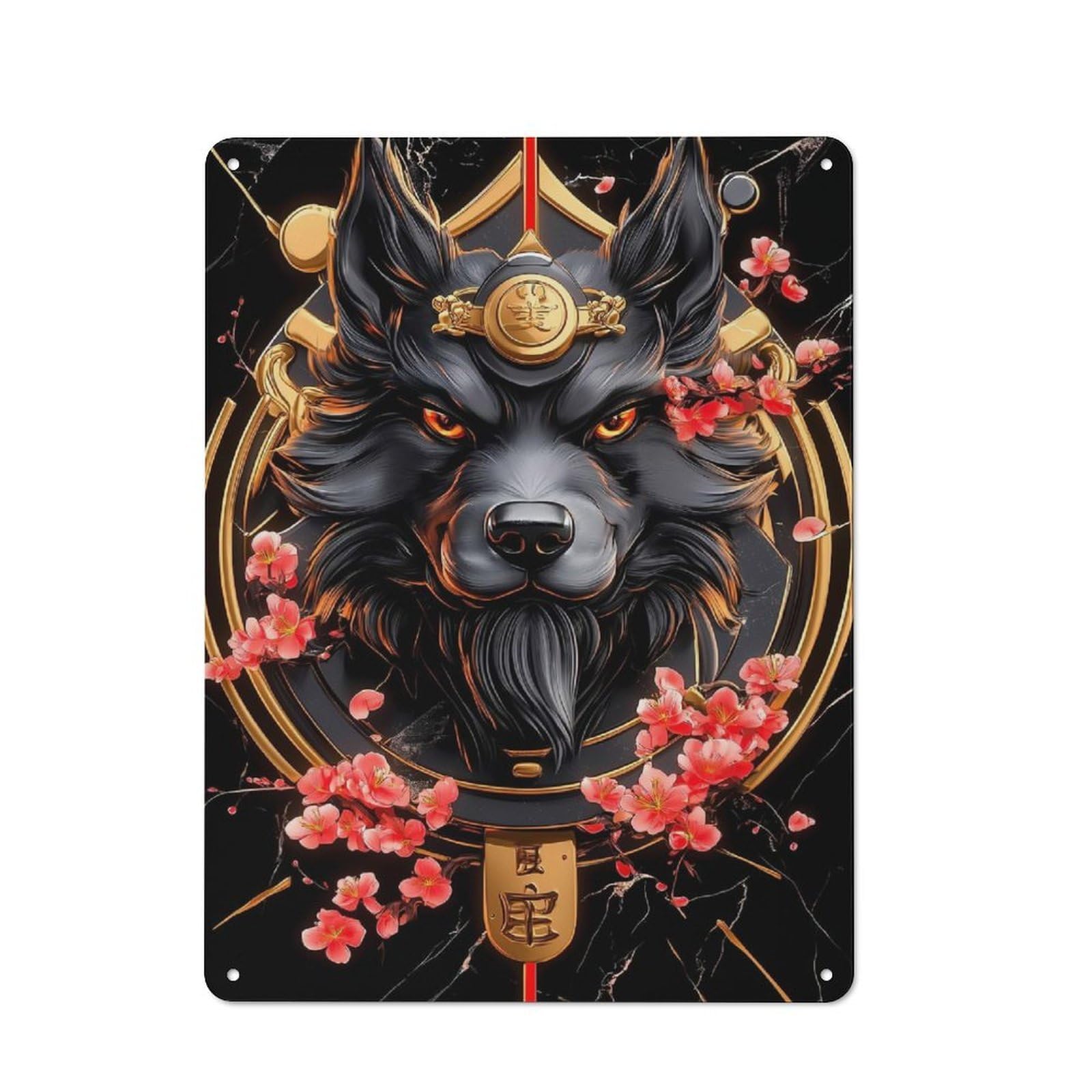 Junmoney Style-18 Metal Plaque 40X30cm With Black Schnauzer Dog With Cherry Blossoms For Pub Or Café, Retro Decor, For Pub Decor Enthusiasts Refreshing A Room In Autumn