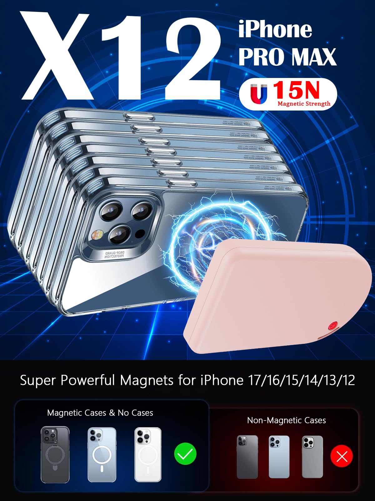 Cargador portátil magnético, cable USB-C inalámbrico de 10000 mAh, batería compatible con Magsafe, batería externa para iPhone 17/16/15/14/13/12, Android (rosa)