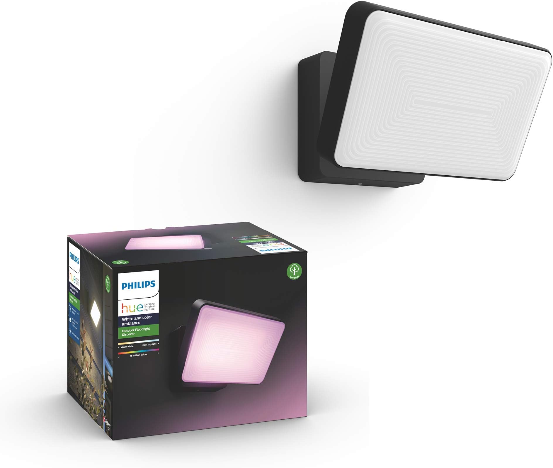 Philips Hue White & Colour Ambiance Discover Outdoor Floodlight, Smart Outdoor Lighting with App and Voice Command, Adjustable Garden Light