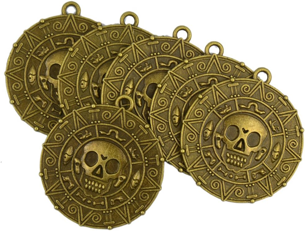 SDENSHI 6Pc Pirates of The Caribbean Gold Skull Coin Treasure Charms