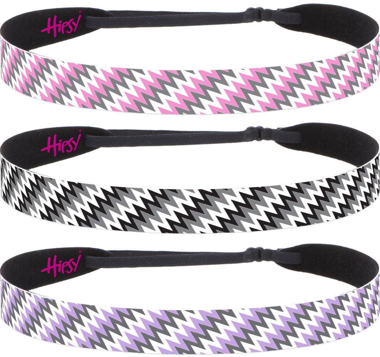 Hipsy Women's Adjustable NO SLIP Zigzag Wide Headband (Purple Black & Pink)