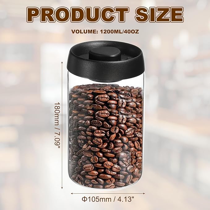 Contenedor de Vacío para Café uxcell, 1200ml, Vidrio, Negro miniatura 3