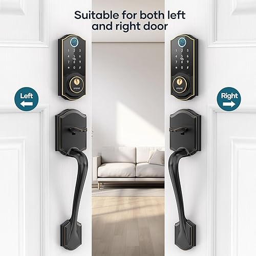 Miniatura 8 de Juego de cerradura de puerta inteligente con asa juego de cerradura de puerta delantera SMONET sin llave, teclado de huellas dactilares, Bluetooth