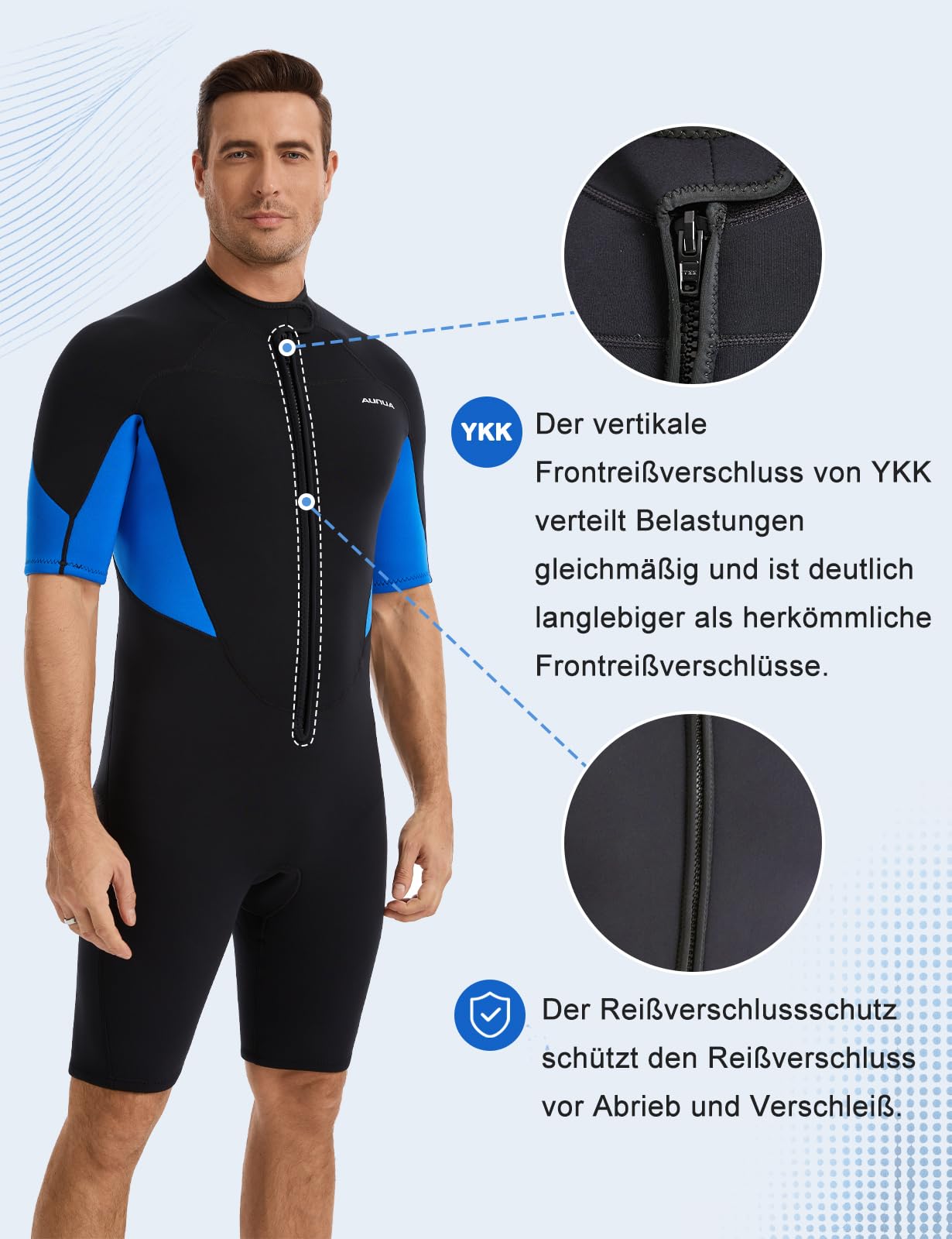 Herren 3mm Shorty & Ganzkörper-Neoprenanzug mit Frontreißverschluss | Hoch dehnbarer, wärmeisolierender Neoprenanzug für Herren und Damen, Geeignet für Tauchen, Surfen, Schwimmen und Schnorcheln