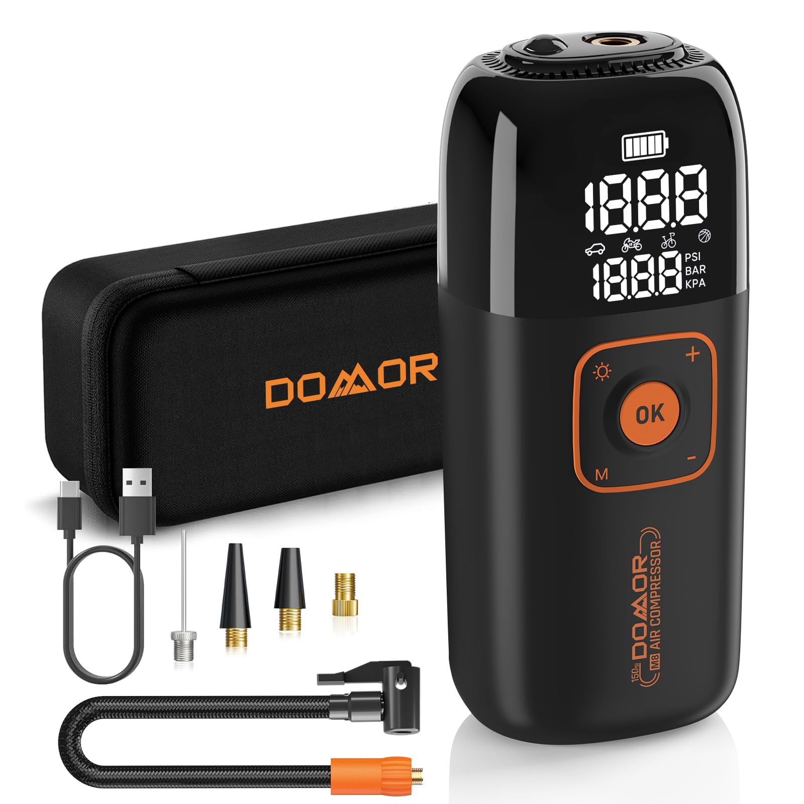 Gonfleur Pneus Voiture, Compresseur à Air Portatif sans Fil 150 PSI (10,35 Bar), Gonfleur Electrique, Pompe a Velo, Inflation Rapide, Arrêt Automatique, LED, pour Voiture, Moto, Vélo, Ballon