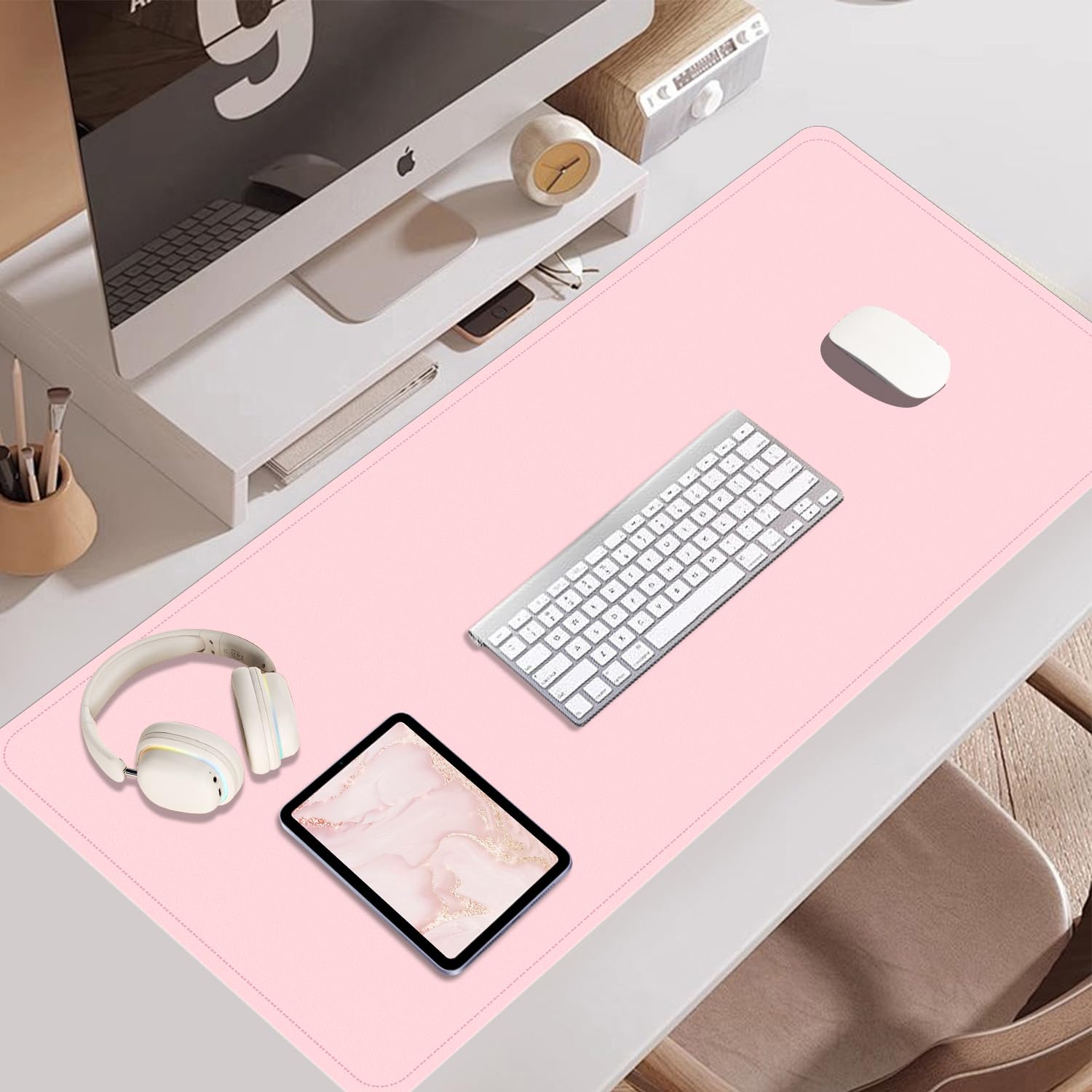 Tappetino Da Scrivania In Pelle BLESWIN 80x40cm - Antiscivolo, Impermeabile, Colore Albicocca - Foto 5