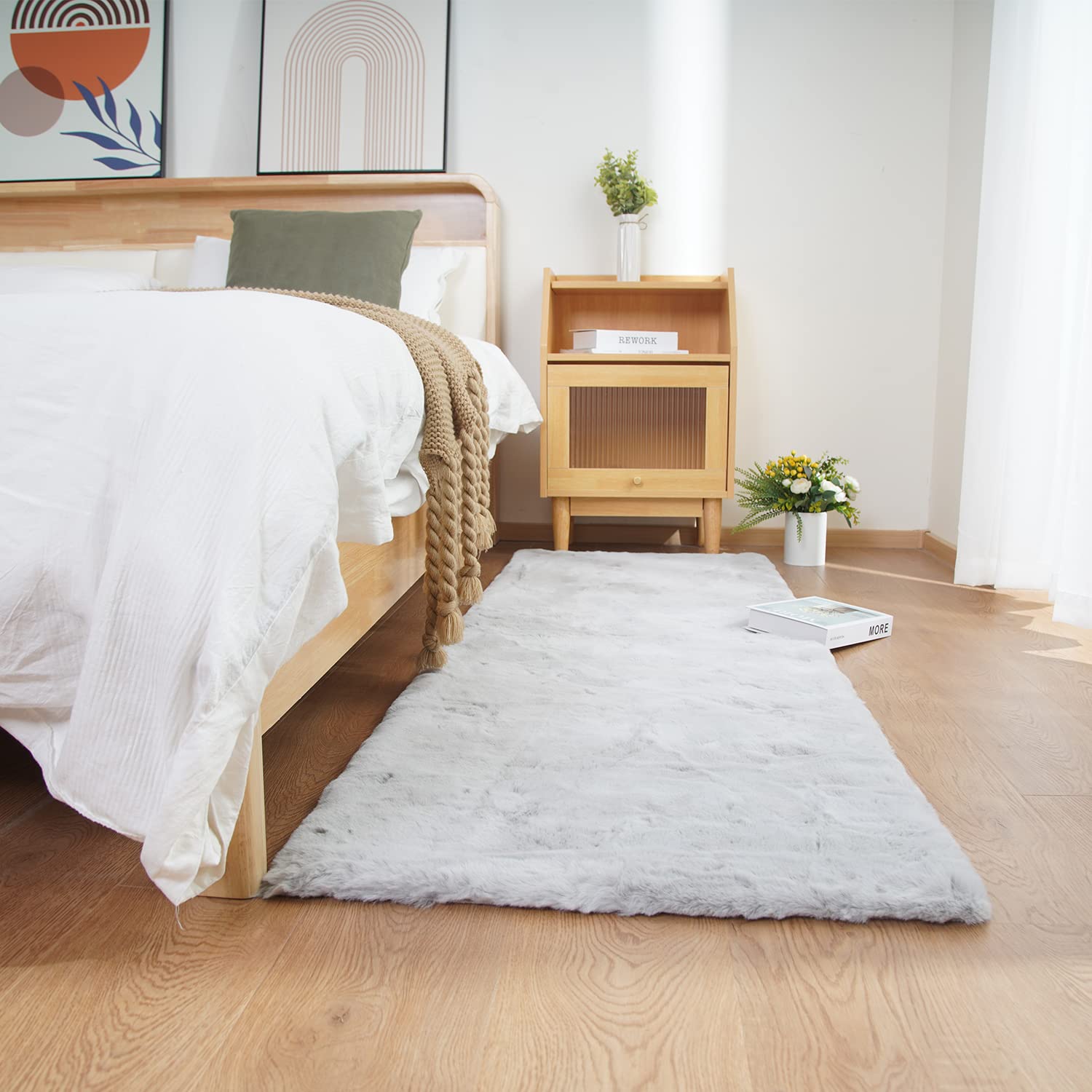 Ghouse Faux Tappetto di Pelle di Pecora Tappeto a Pelo Corto Lavabile Fluffy Uni Effetto Pelliccia Antiscivolo Facile da Pulire, Dimensione:60 x 90 cm, Colore: Grigio