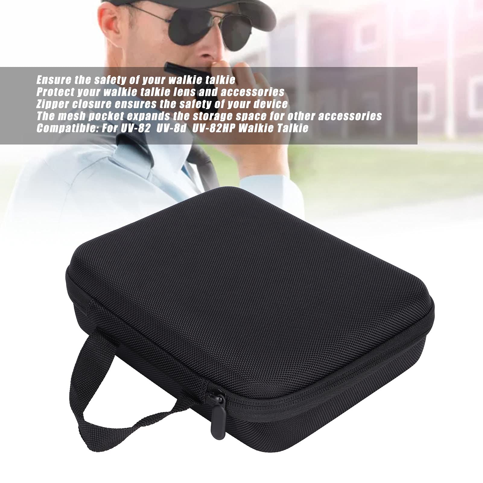 ASHATA Custodia da Trasporto per, Custodia Portatile per Walkie-Talkie Borsa da Viaggio per Radio Bidirezionale Custodia Protettiva con Tasca in Rete per UV‑82, UV‑8d, UV‑ e